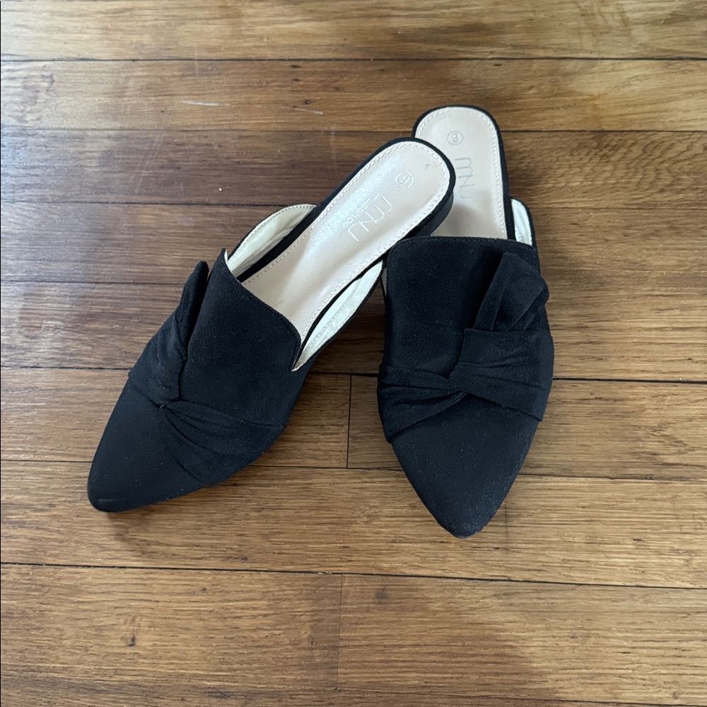 Black Suede Mules - Pointed Toe